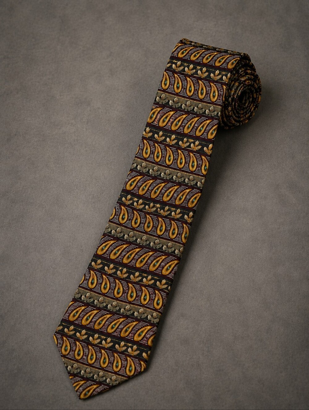 100% silk Arrow Paisley green and brown  dress tie